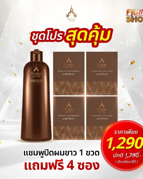 โปรสุดคุ้ม แชมพูปิดผมขาว 1 ขวด แถมฟรี 4 ซอง